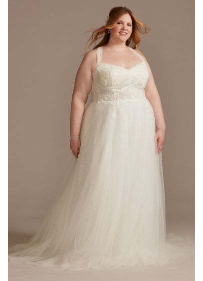 Convertible Straps Draped Plus Size Wedding Dress - This hand-draped tulle wedding dress offers multiple gown
